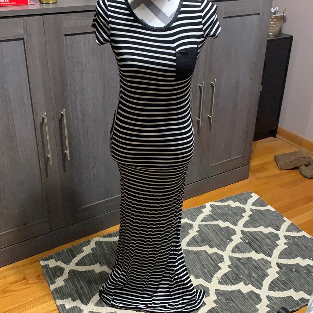 Black and white striped maxi dress